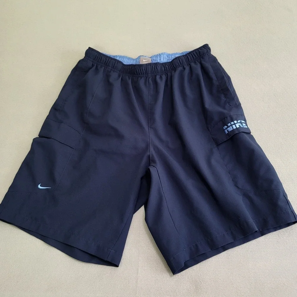 Nike Mesh Lined‎ Swim Trunks Board Shorts Men's L Multiple Pockets Navy Blue